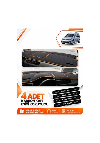 Volkswagen Caddy 2015-2021 Uyumlu Ön Torpido Koruma Kılıfı Örtüsü - Siyah Kahverengi