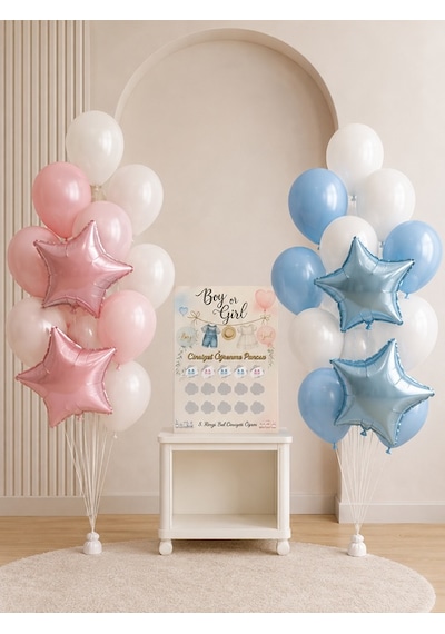 Cinsiyet Öğrenme Partisi Süsleme Seti Kız Mı - Erkek Mi Pembe Balon Mavi Balon Folyo Balon Boy Or Girl Konsept 25 Parça Çok Renkli