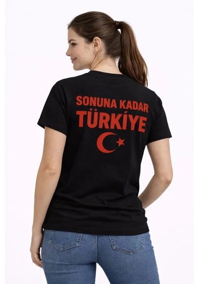 İkales Türkiye Ay Yıldız Baskılı Taraftar Forma T-shirt - Siyah