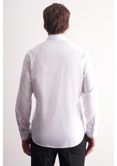 İmza Beyaz Yarım İtalyan Yaka Uzun Kol Premium Slim Fit %100 Pamuk Gömlek 1004255197 Beyaz