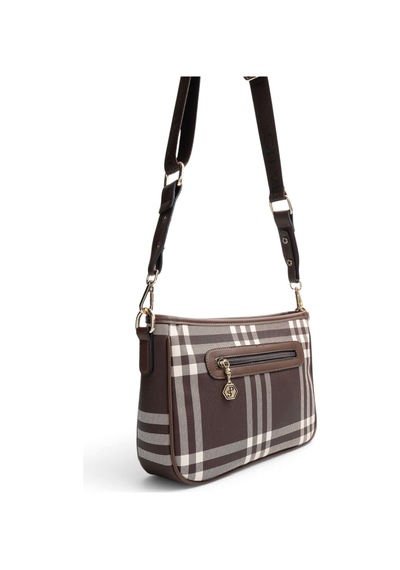 Silver & Polo Silver Polo Kahve - Kahve Çizgili Ekose Kadın Çapraz Çanta Sp1160