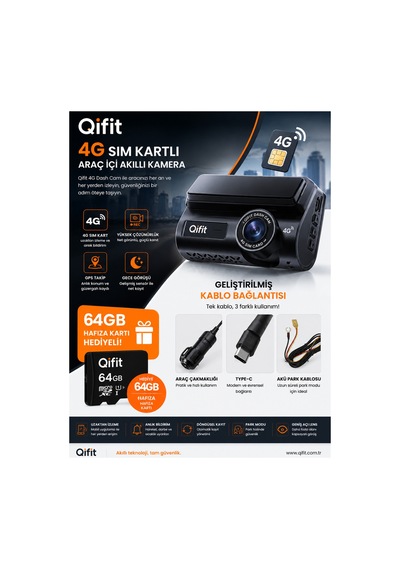 4g Sım Kartlı 2k Araç Kamerası Canlı İzleme + Park Modu + 64gb Hediye