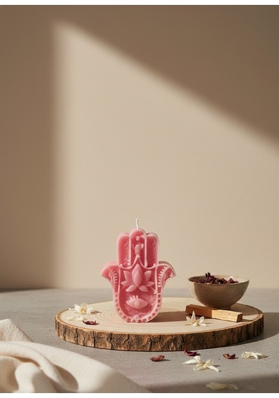 Hamsa Eli Dekoratif Mum Pembe