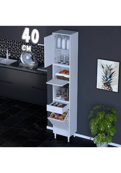 Modilayn Ece Çok Amaçlı Mutfak Dolabı Fırın Bölmeli, Çekmeceli, Kapaklı Ve Sepetli 40 Cm Beyaz Modilayn Ece Çok Amaçlı Mutfak Dolabı Fırın Bölmeli, Çekmeceli, Kapaklı Ve Sepetli 40 Cm Beyaz