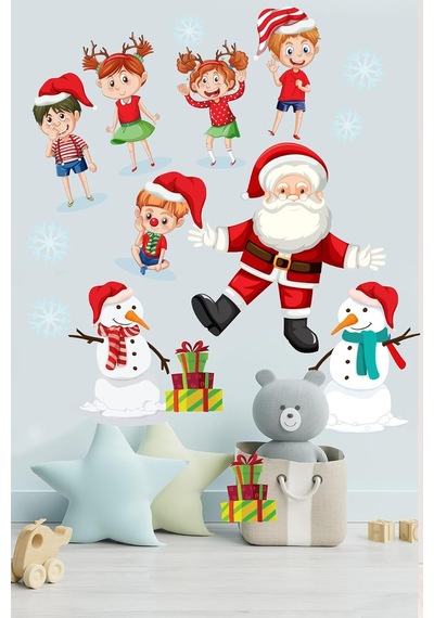 Crevidi Noel Baba Ve Sevimli Çocuklar Çocuk Odası Stickeri &