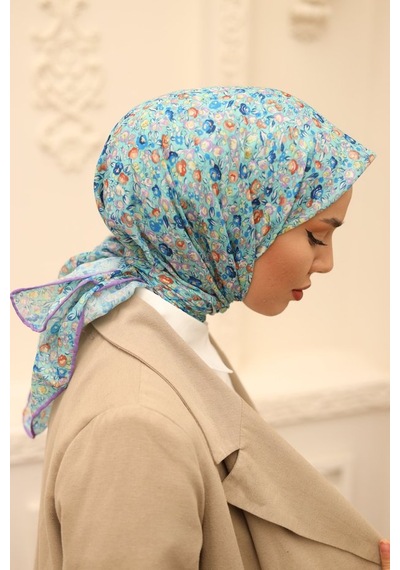 Silk Home Karanfil Desen Soft Pamuk Eşarp Turkuaz