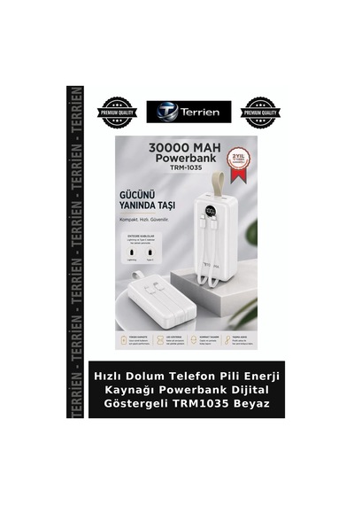 Hızlı Dolum Telefon Pili Enerji Kaynağı Powerbank Dijital Göstergeli Trm1035 Beyaz Çok Renkli