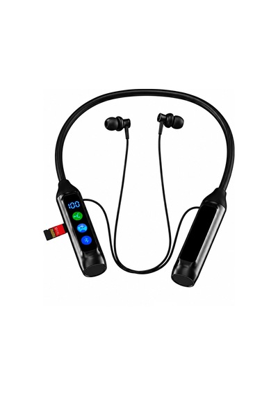Exenar - Siyah - Boyun Bantlı Ultra Hd Bluetooth Kablosuz Kulaklık Type-c Dijital Ekran Tf Kart 2800 Mah 600 Saat