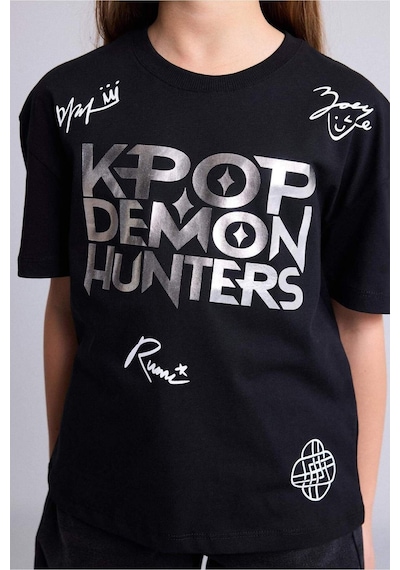 Defacto Kpop - Demon Hunters Relax Fıt Bisiklet Yaka Kısa Kollu Tişört Kız Çocuk H7317a826smbk81 Siyah-bk81