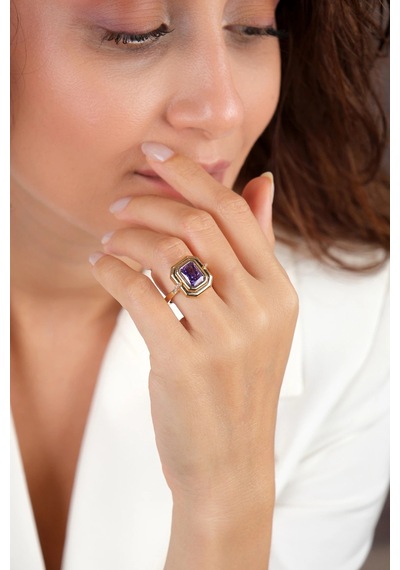 Asil 14 Ayar Emerald Kesim Pembe Taşlı Altın Yüzük Yzk3725 6442937