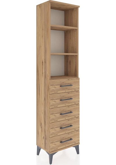 Arges Dolap 3 Raflı 5 Çekmeceli 44x30x182 Çam-çam Çam