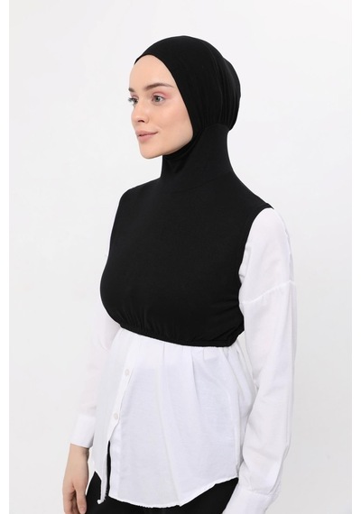 Altobeh Sıfır Kollu Boyunluklu Boneli Yarım Body Siyah Çok Renkli