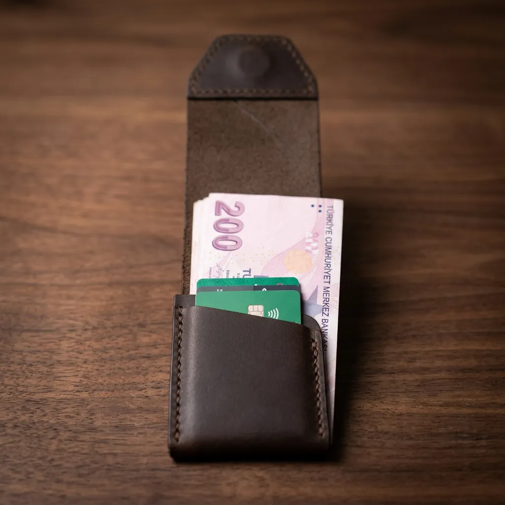 Natayleather %100 Hakiki Deri Compact Erkek Cüzdan Acı Kahve Renk - Viral Tasarım 7x10 Cm Mini Minimalist Dikey Cüzdan Acı Kahverengi