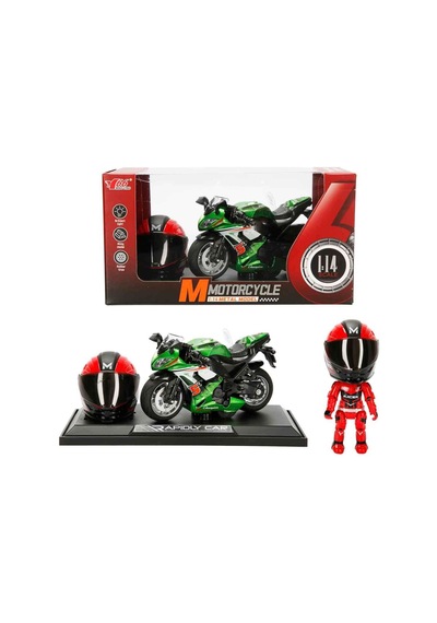 Sesli Ve Işıklı Die-cast Çek Bırak Metal Yarış Motosikleti Kask Ve Stantlı Set Çok Renkli