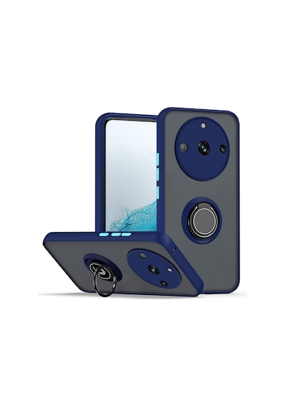 Realme 11 Pro Plus Uyumlu Kılıf Yüzüklü Standlı Extra Darbe Koruma Sert Silikon Kapak-lacivert Lacivert