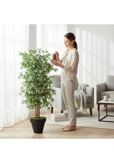 Yapay Ficus Ağaç 150 Cm Siyah Plastik Saksı Yeşil