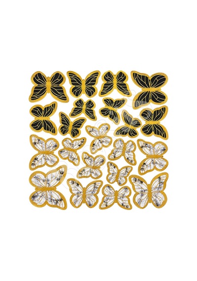 Siyah Beyaz Gold Detaylı Kelebek Balon Süsü 42 Li Çok  Renkli