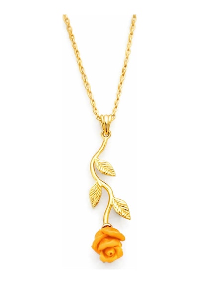 Çekirdekjewelry 925 Ayar Gümüş Pembe Güllü Ters Kolye Sarı
