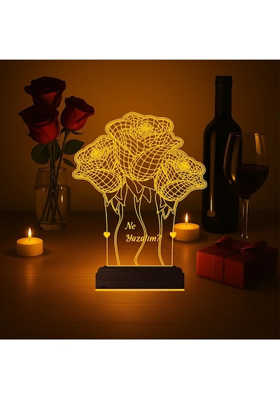 Luvivia Sevgiliye Hediye Gül Demeti Kişiye Özel 3d Lamba - Masa Gece Lambası