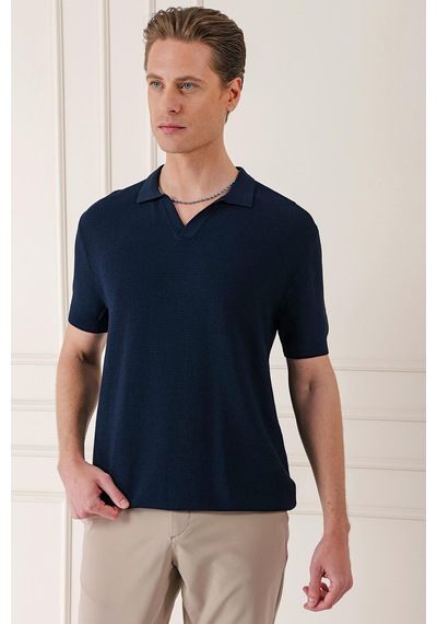 Efor Slim Fit Polo Yaka Kısa Kol %100 Pamuk Lacivert Triko Tr 868 Lacivert