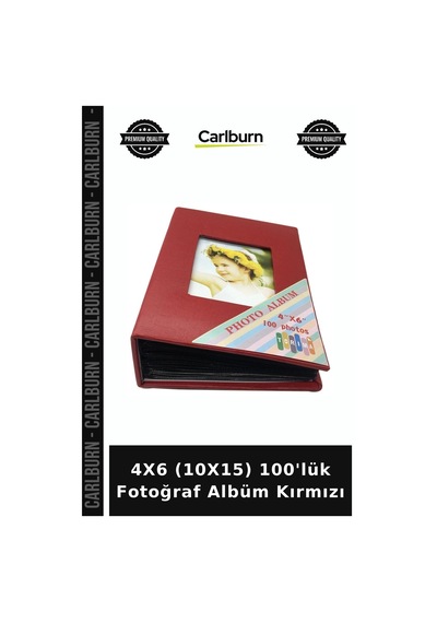 Premium 4x6 10x15 100'lük Fotoğraf Albüm Kırmızı Anı Biriktirme Hatıra Defteri Kare Motifli