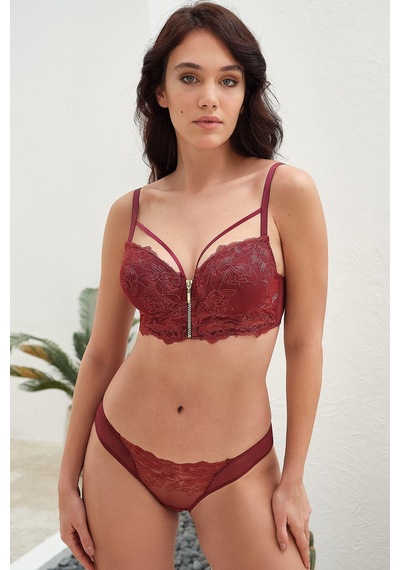 Anıl Kadın Balenli Dolgulu Destekli Önden Fermuarlı Dantelli Büstiyer Sütyen Ve Slip Takım Bordo Anıl Kadın Balenli Dolgulu Destekli Önden Fermuarlı Dantelli Büstiyer Sütyen Ve Slip Takım Bordo
