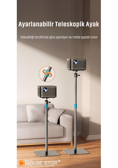 Gölge Stor Projeksiyon Cihazı Standı Ayaklı Projeksiyon Vidalı-gimbal Model Ayarlanabilir Yükseklik Tripod