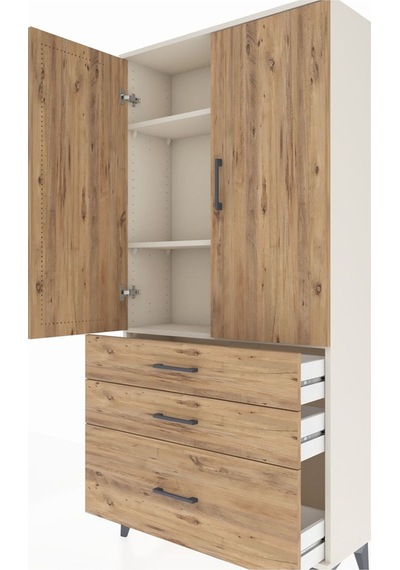 Arges Dolap 3 Raflı 3 Çekmeceli 2 Kapaklı 88x30x182 Aytaşı-çam Aytaşı