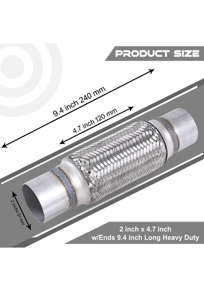 Egzoz Spiral Flex Borusu,51mmx 240mm Üniversal Tip, Paslanmaz Çe
