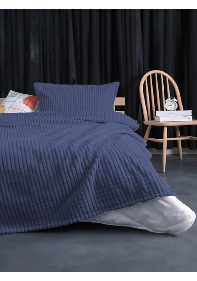 Merinos Modern Line 2 Parça Tek Kişilik Battaniye Seti - Lacivert Lacivert