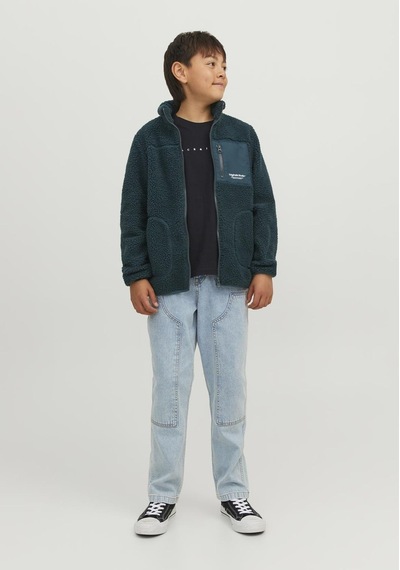 Jack & Jones Kisa Kollu Logo Baskili Tisört - Çocuk 12237435 Black Siyah