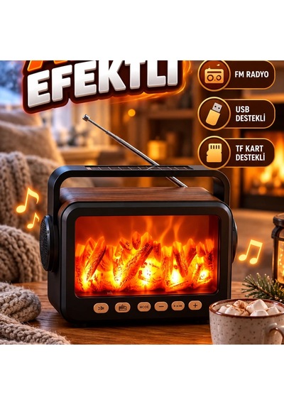 Led Alev Efektli Bluetooth Hoparlör Fm Radyo, Usb Ve Tf Kart Destekli