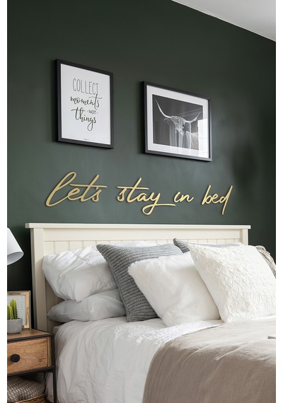 Let's Stay In Bed Metal Duvar Yazısı - Gold - 91x20 Cm