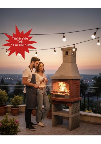 Mangal Barbekü 80 Lik Davlumbazlı Model Barbekü Gross Gri - Kırmızı