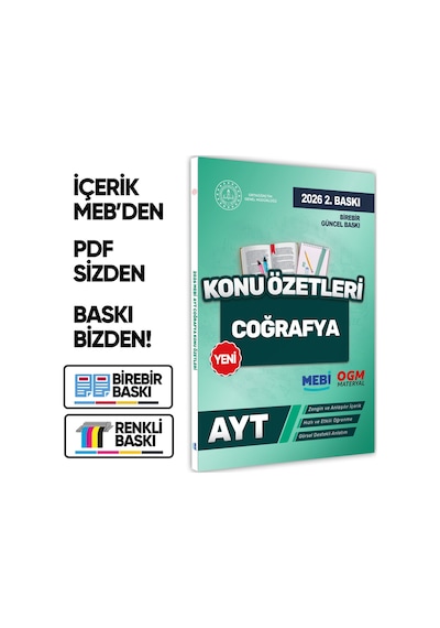 2026 YKS-AYT MEBİ-OGM Coğrafya Pratik Konu Özet Kitabı RENKLİ A4 Boyut Görsel Destekli BASKI ÜCRETİ