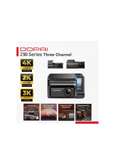 Z90 Araç Kamerası Ön Arka Iç Kamera 3 Kanallı Full Hd Kayıt Geniş Açı Döngüsel Kayıt