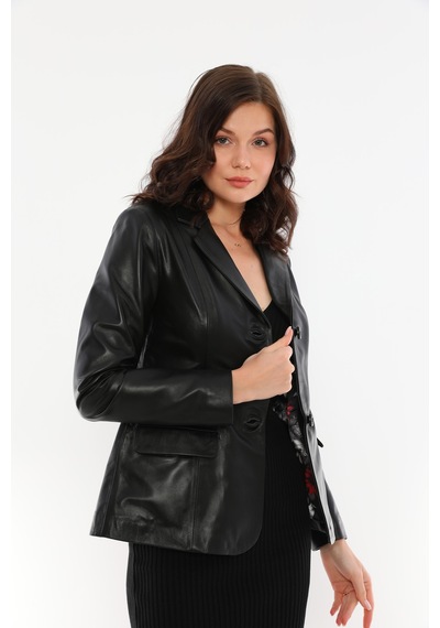 Dericeketim Kadın Siyah Blazer Gerçek Deri Ceket