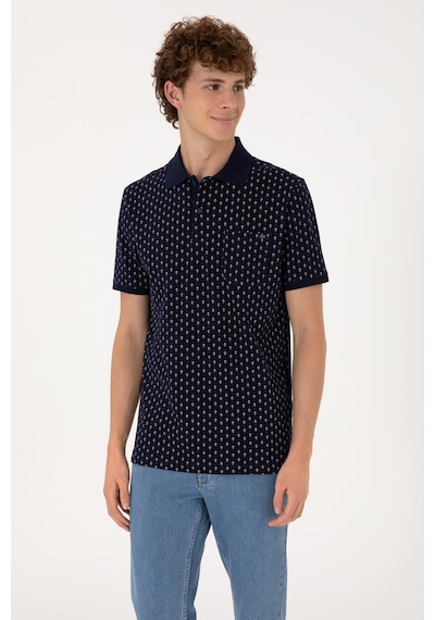 U.S. Polo Assn. Erkek Regular Fit Polo Yaka Lacivert Desenli Tişört 50299637-VR033