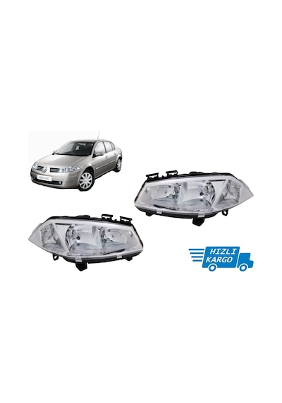 Renault Megane 2 Sağ Sol Ön Far Takımı 2002-2005 Manuel Ayarlı