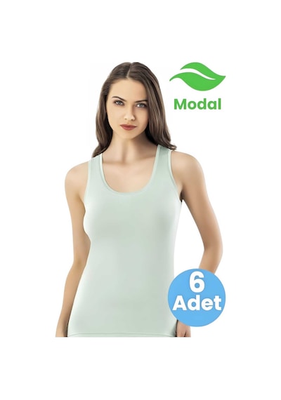 Tezzgelsin Kadın 6'lı Kalın Askılı Biye Detaylı Modal Atlet Su Yeşili