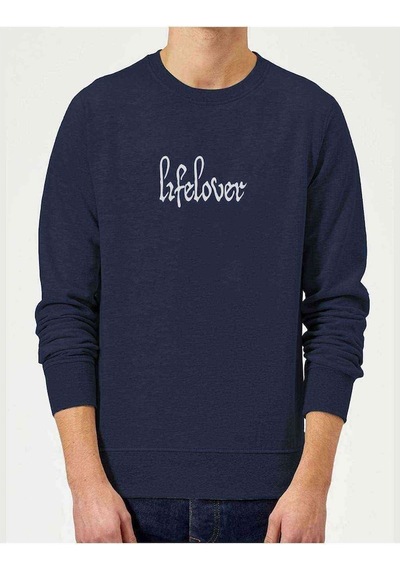 Lifelover Logo Baskılı Indigo Mavi Lacivert Erkek Örme Sweat