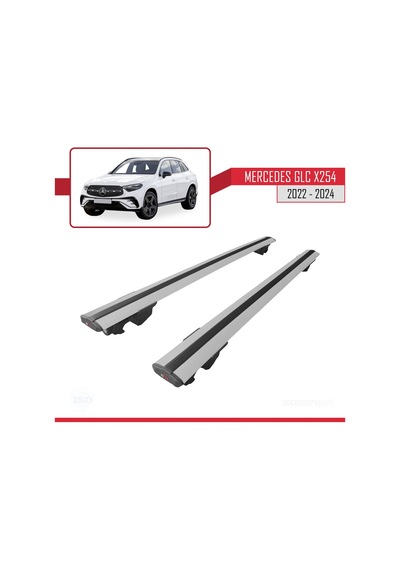 Mercedes Glc X254 2022 Ve Sonrası İle Uyumlu Hook Model Anahtar Kilitli Ara Atkı Tavan Barı Gri