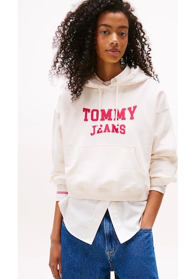 Tommy Jeans Tjw Kutu Kesim Kısa Kolej Stili Kadın Kazak Dw0dw21598ybh Beyaz