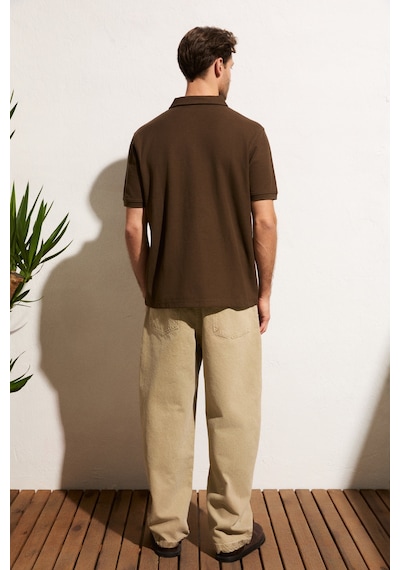 Grimelange Mınnutu Erkek Organik Pamuklu Polo Yakalı Regular Fit Kahverengi T-shirt