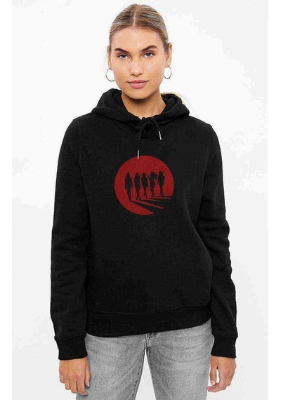 Silhouette Bad Girl Baskılı Siyah Kadın Kapşonlu Sweashirt