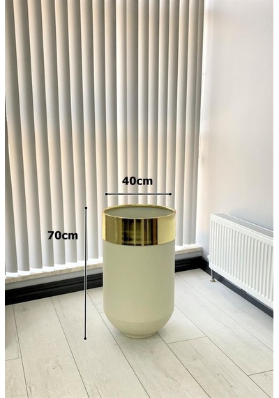 Dekoratif Gold Darbuka Beyaz Saksı 70cm
