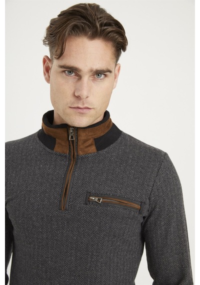 1039 Dewberry Erkek Sweatshırt-desenli Gri
