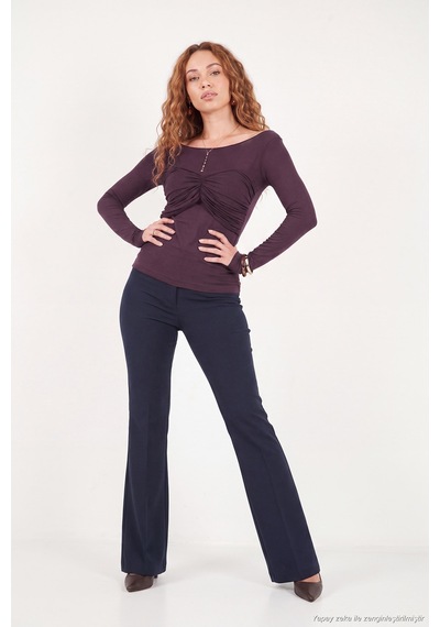Lela Göğüs Drape Detaylı Kayık Yaka Bluz Kadın Bluz 5867117 Bordo