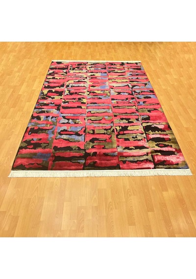 Çağdaş Desenli 200 X 300 İpek Halı Kırmızı