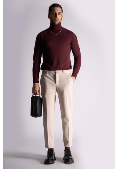 Braccas Beli Yarım Lastikli Chino Slim Fit Crop Pantolon Açık Bej Açık Bej